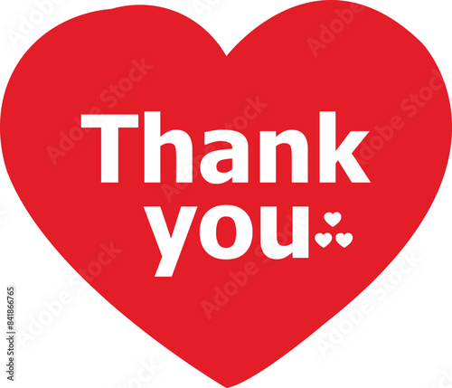 Thank you in red heart vector design