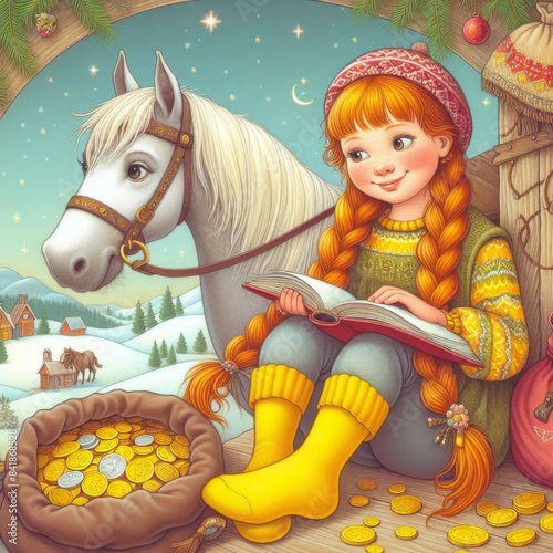 Illustration for the fairy tale of pappy longstocking. photo