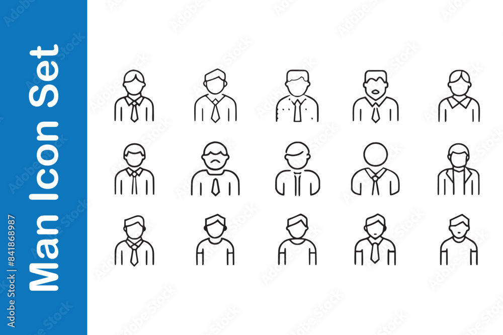 Man Icon Set with editable outline. Man Icon Set with editable outline.