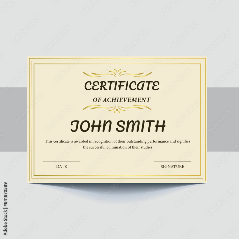 Appreciation & Achievement Certificate Template Design With Premium Golden Borders Appreciation & Achievement Certificate Template Design With Premium Golden Borders