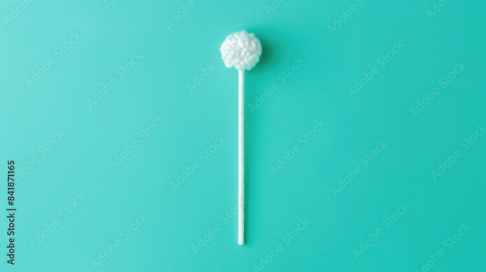 A cotton swab on a green backdrop for ear hygiene and personal care A cotton swab on a green backdrop for ear hygiene and personal care
