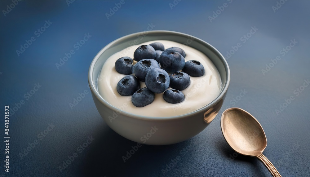 a bowl of yogurt topped with blueberries with empty space for text a bowl of yogurt topped with blueberries with empty space for text