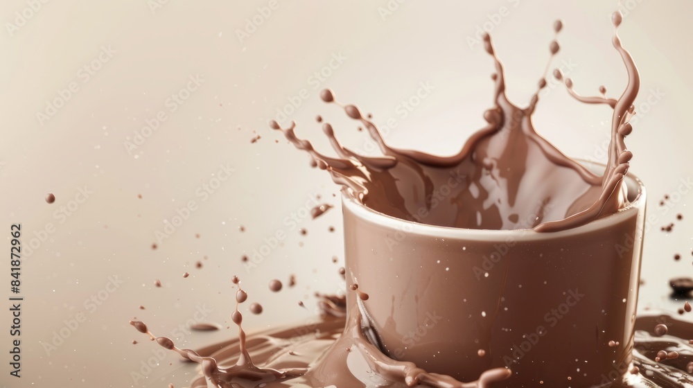 Fototapeta premium cup of chocolate creamy milk with splash effect isolated. copy space