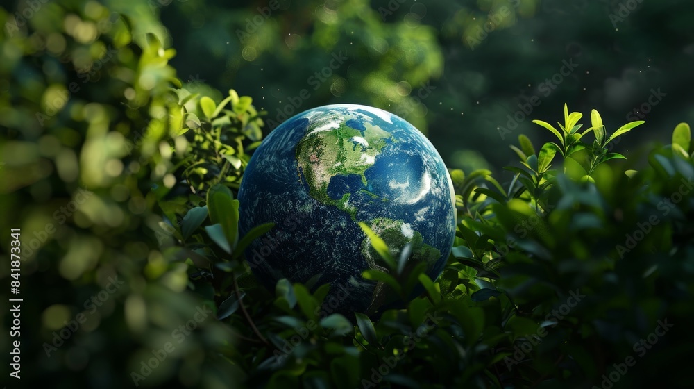 Planet earth on a background of beautiful green vegetation poster. Planet earth on a background of beautiful green vegetation poster.