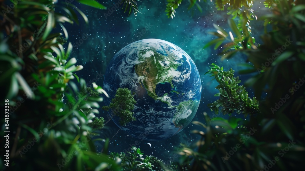 Planet earth on a background of beautiful green vegetation poster. Planet earth on a background of beautiful green vegetation poster.