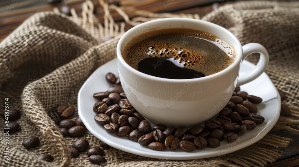 Cup of coffee with coffee beans Cup of coffee with coffee beans