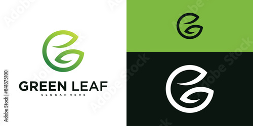 Letter G nature leaf logo design, Green leaf abstract logo design. Premium Vector