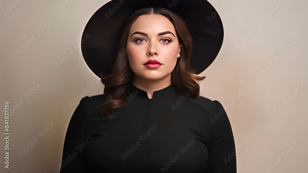 confident plus-size woman posing in a white studio,