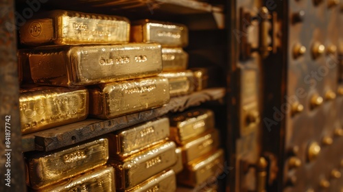 Pile of gold bar inside bank safe