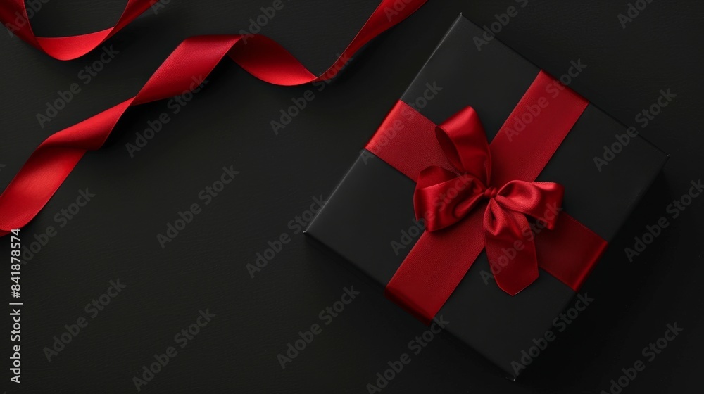 Elegant Black Gift Box with Red Ribbon, Generative AI Elegant Black Gift Box with Red Ribbon, Generative AI