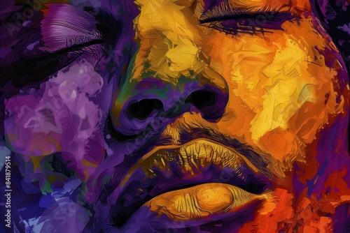 Colorful abstract portrait of a young adult with expressive features