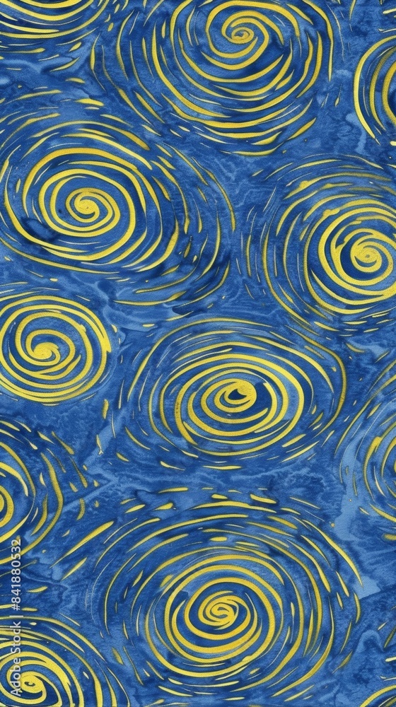Abstract pattern with yellow spirals on a blue background. The concept of motion and energy. Abstract pattern with yellow spirals on a blue background. The concept of motion and energy.