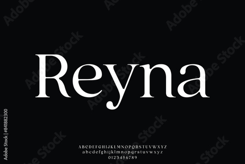 Elegant humanist serif alphabet display font vector illustration