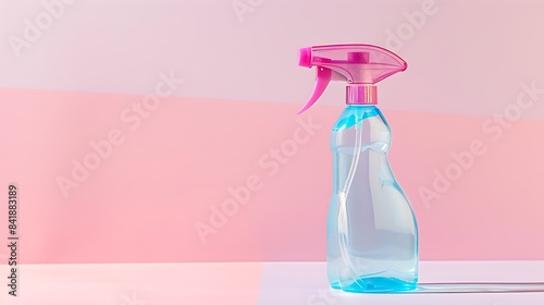 Blue and pink plastic spray bottle on a pastel background