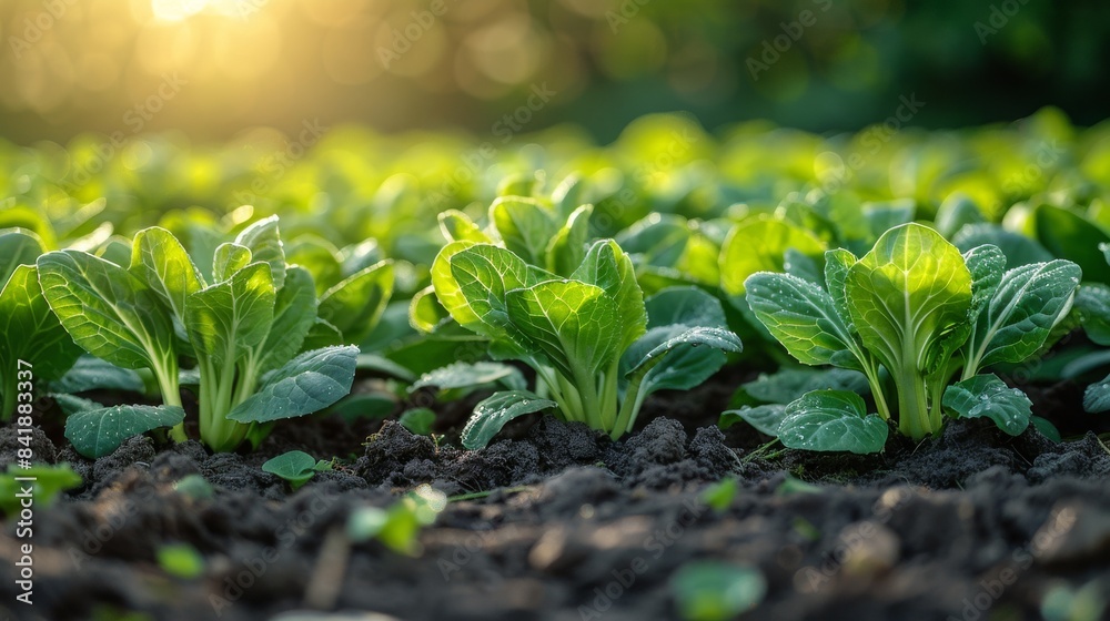 Vibrant Bok Choy Field Double Exposure with Farmland Silhouette. Copy Space for Text. Vibrant Bok Choy Field Double Exposure with Farmland Silhouette. Copy Space for Text.
