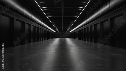 Big black empty clean warehouse. Background image. Created with Generative AI technology.