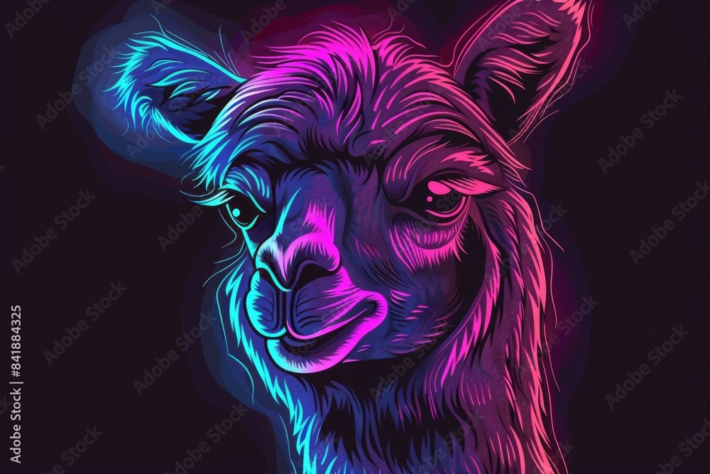 A close-up shot of a llama's face against a dark backdrop A close-up shot of a llama's face against a dark backdrop