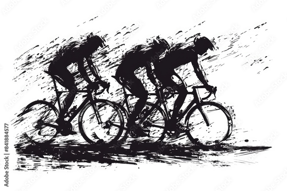 Obraz premium A pair of cyclists enjoying a ride together on a quiet road, suitable for use in travel or lifestyle themes