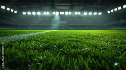 Grandeur of Sport  Digital 3D Background Advertisement Featuring Universal Grass Stadium and Illuminated Empty Playground 