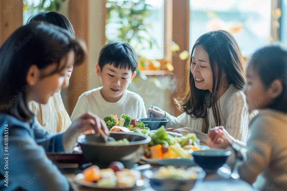 A multicultural group sits around a table, enjoying a meal together with smiles and conversation. A multicultural group sits around a table, enjoying a meal together with smiles and conversation.
