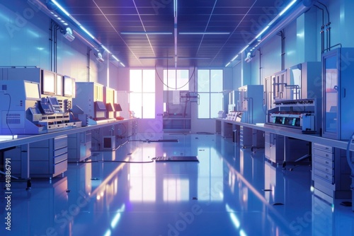 A laboratory scene with many scientific tools and equipment