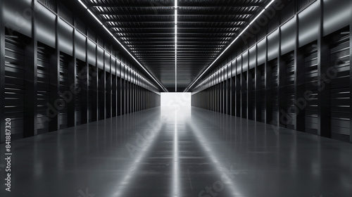 Big black empty clean warehouse. Background image. Created with Generative AI technology.