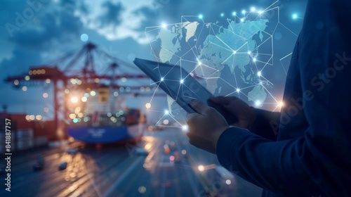 Global Logistics Network and AI Integration at Shipping Port, Generative AI