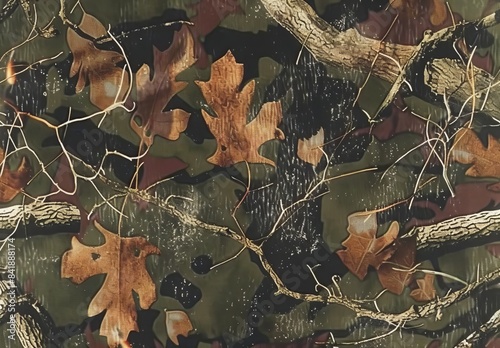 Camouflage texture in military design repeats seamlessly, ideal for army and hunting in green.