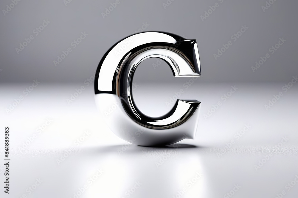 three-dimensional chrome letter C with a polished surface stands out against a plain white background. The reflective quality and intricate design highlight its modern and sophisticated look three-dimensional chrome letter C with a polished surface stands out against a plain white background. The reflective quality and intricate design highlight its modern and sophisticated look