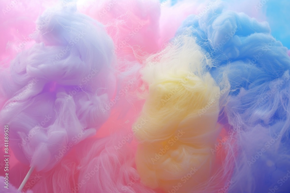 Close-up view of cotton floss on a pink and blue background, suitable for textile or craft-related uses Close-up view of cotton floss on a pink and blue background, suitable for textile or craft-related uses