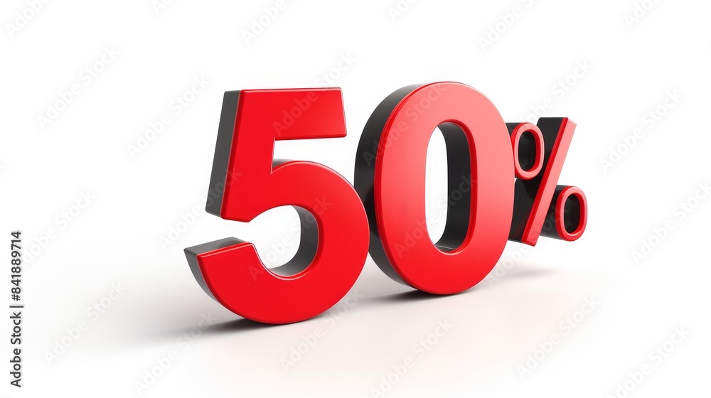 '50%' promotion sign with 3D effect, bold red letters and black shadow, isolated on a white background, vibrant and attention-grabbing, ideal for marketing '50%' promotion sign with 3D effect, bold red letters and black shadow, isolated on a white background, vibrant and attention-grabbing, ideal for marketing