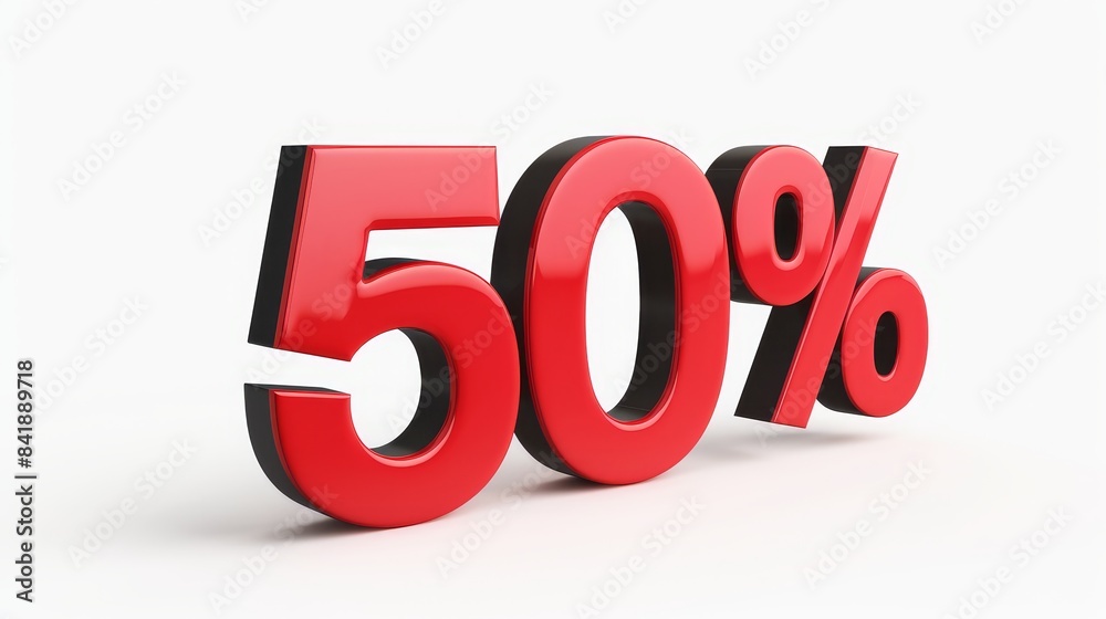 '50%' promotion sign with 3D effect, bold red letters and black shadow, isolated on a white background, vibrant and attention-grabbing, ideal for marketing '50%' promotion sign with 3D effect, bold red letters and black shadow, isolated on a white background, vibrant and attention-grabbing, ideal for marketing