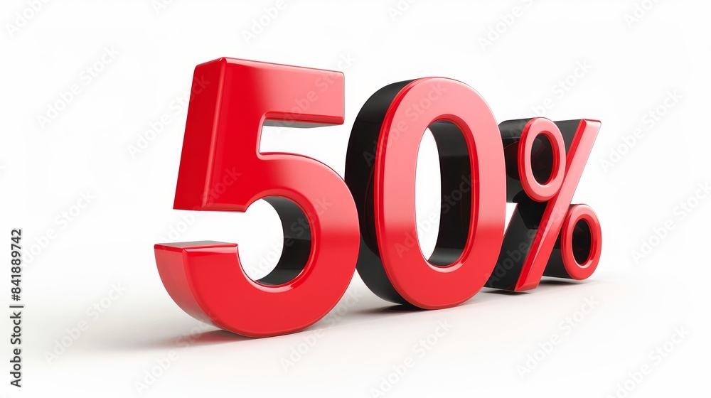 '50%' promotion sign with 3D effect, bold red letters and black shadow, isolated on a white background, vibrant and attention-grabbing, ideal for marketing '50%' promotion sign with 3D effect, bold red letters and black shadow, isolated on a white background, vibrant and attention-grabbing, ideal for marketing