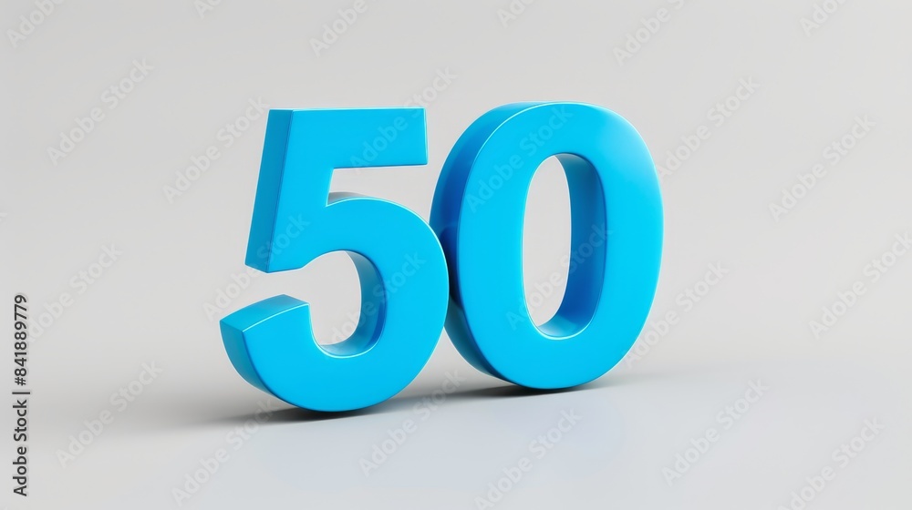 '50%' promotion sign with 3D effect, bold red letters and black shadow, isolated on a white background, vibrant and attention-grabbing, ideal for marketing