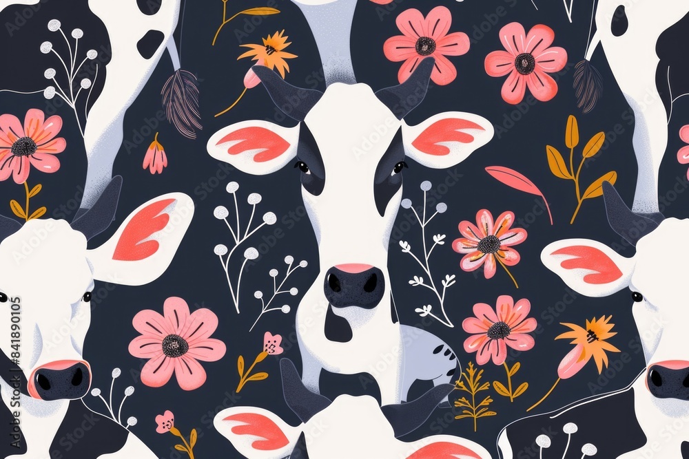 A black and white dog standing among blooming flowers, with a simple yet charming scene A black and white dog standing among blooming flowers, with a simple yet charming scene