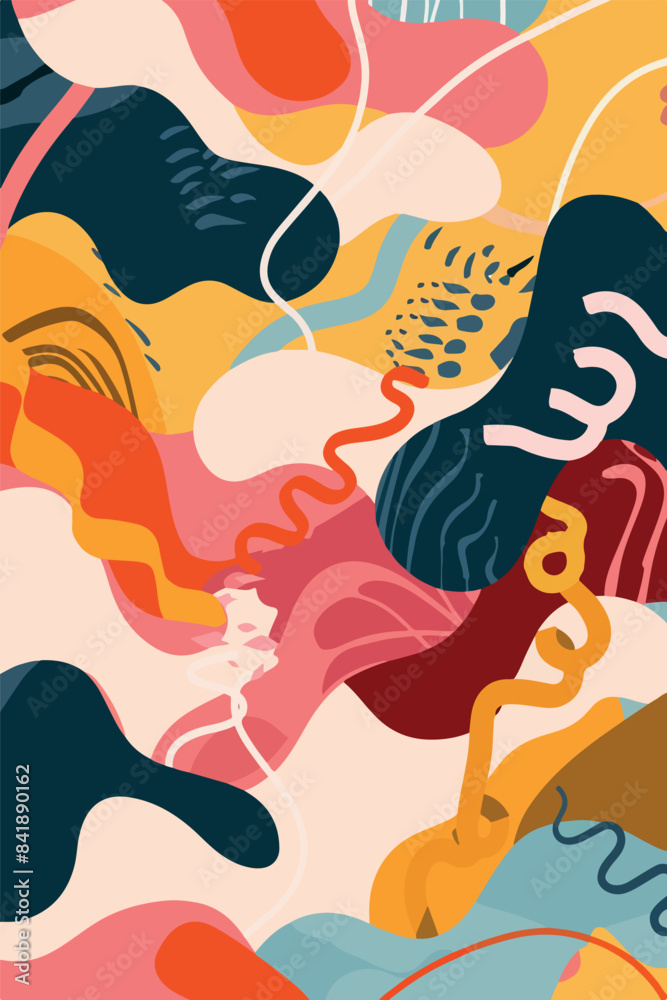 Obraz premium abstract print in childish naive art style. trendy retro poster on 70s style. groovy background for wall print