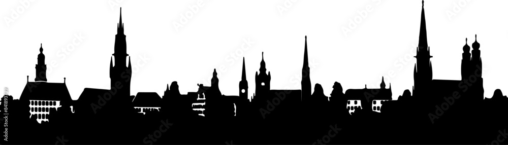 Black vector silhouette of the skyline of Munich Black vector silhouette of the skyline of Munich