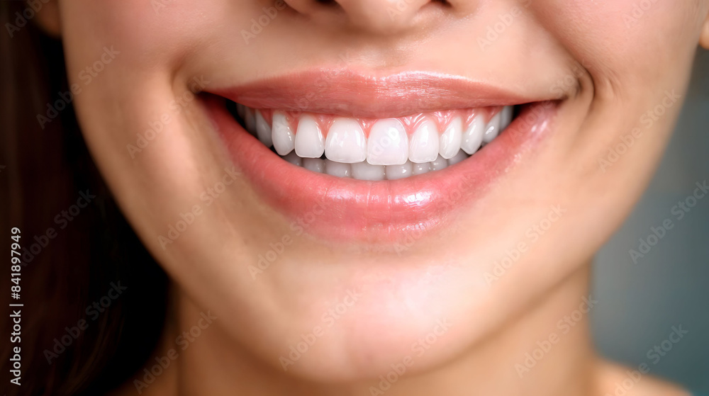 Young woman with a smile, pearly white teeth, impeccably aligned. Generative AI Young woman with a smile, pearly white teeth, impeccably aligned. Generative AI