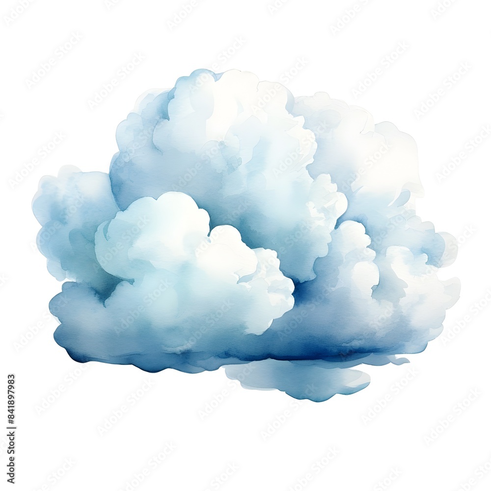 Fluffy Watercolor Cloud in a Serene Azure Sky Fluffy Watercolor Cloud in a Serene Azure Sky