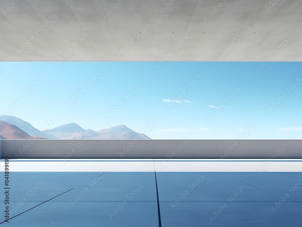 Fototapeta premium Minimalist Architectural Landscape with Mountain Backdrop and Empty Parking Area