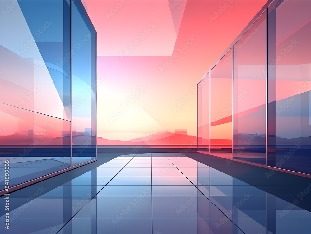 Minimalist Modern Architecture Background with Glass Walls and Colorful Sky Reflection Minimalist Modern Architecture Background with Glass Walls and Colorful Sky Reflection