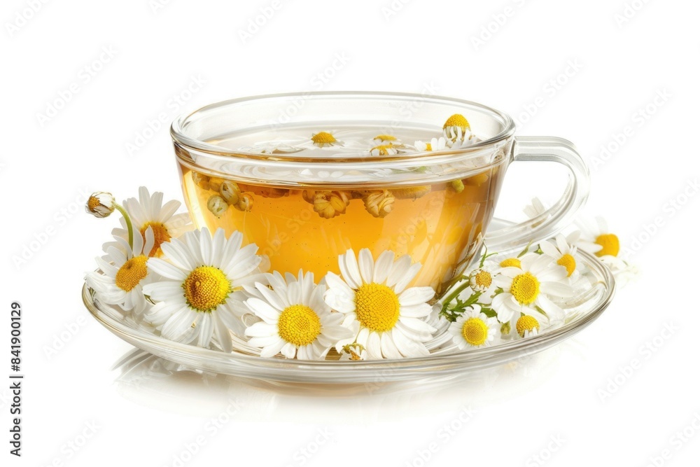 A delicate cup of tea sits on a saucer surrounded by fresh flowers, perfect for a relaxing moment A delicate cup of tea sits on a saucer surrounded by fresh flowers, perfect for a relaxing moment