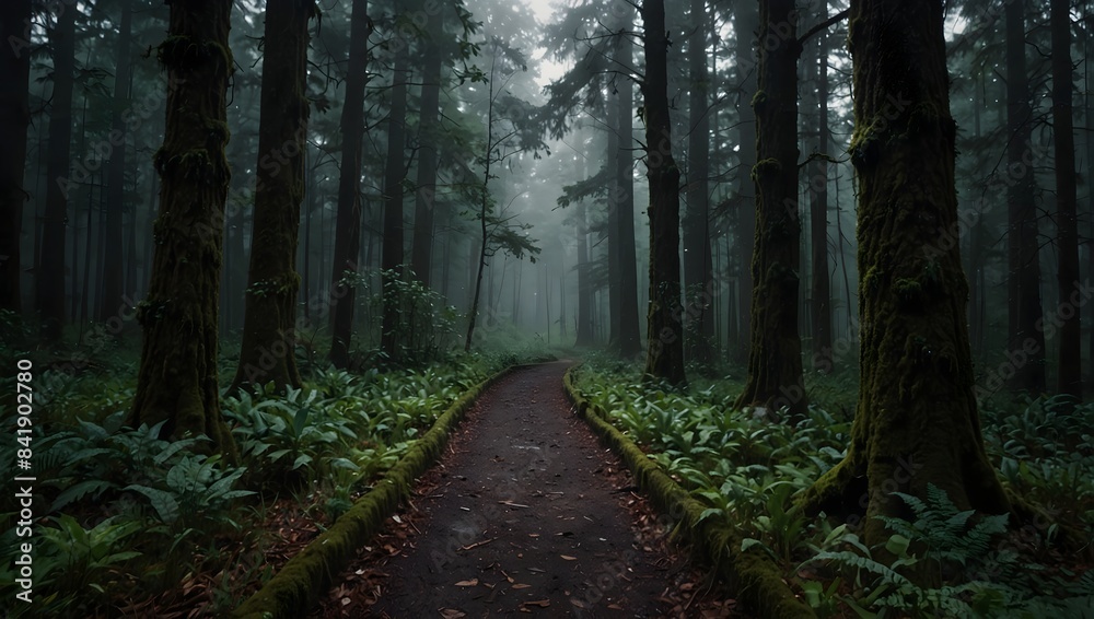 Fototapeta premium A short story about a character's transformative journey through a dense forest ai-generated