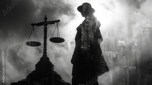 Legal Document Translator: Professional Double Exposure Silhouette with Scales © Sarinya