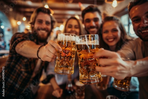 group of friends toasting with beer photo