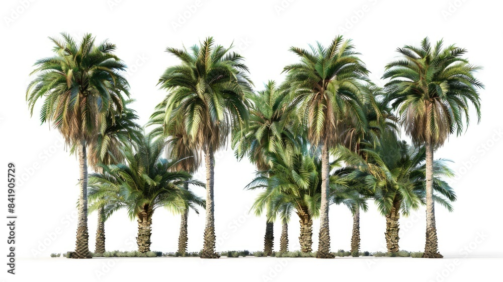 Obraz premium A group of palm trees on a plain white background, great for use in interior design or tropical-themed projects
