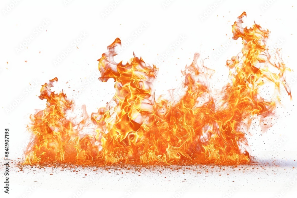 A close-up shot of a pile of burning wood and debris on a white background, ideal for use in images related to heat, flames, or destruction A close-up shot of a pile of burning wood and debris on a white background, ideal for use in images related to heat, flames, or destruction