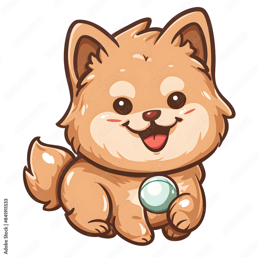 Cute cartoon dog with a playful smile while holding a ball. Adorable character perfect for children's illustrations and design. Cute cartoon dog with a playful smile while holding a ball. Adorable character perfect for children's illustrations and design.