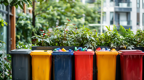a group of plastic bins with plants in them are lined up. © Liliya