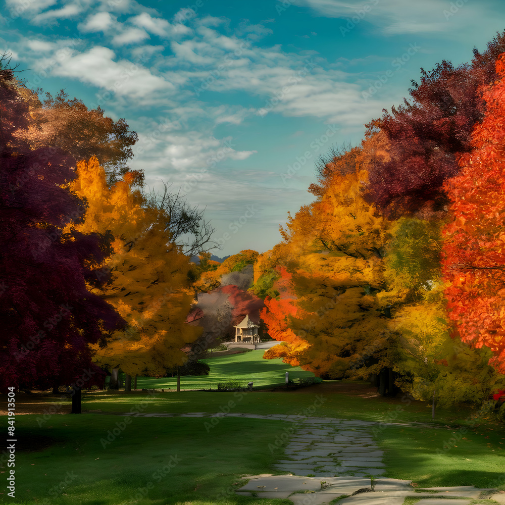 Obraz premium Autumn landscape in the park. Beautiful autumn landscape with colorful tree
